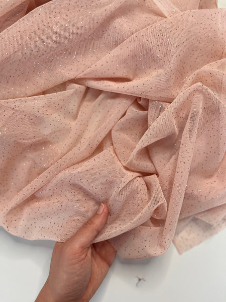 Flesh Glitter stretch mesh fabric.