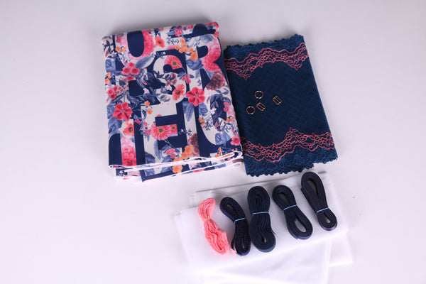 Bra Making Kit - Floral Letters Print Scuba