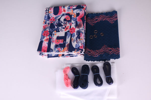 Bra Making Kit - Floral Letters Print Scuba