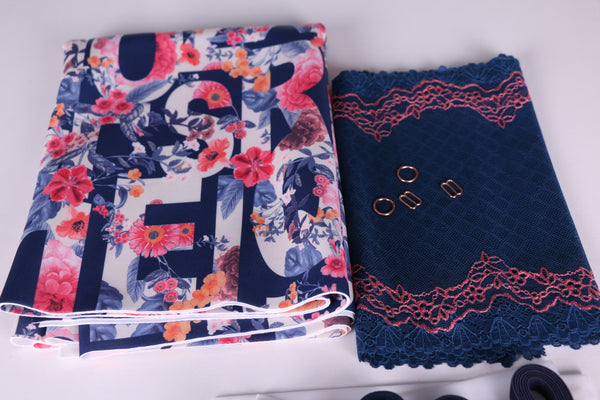 Bra Making Kit - Floral Letters Print Scuba