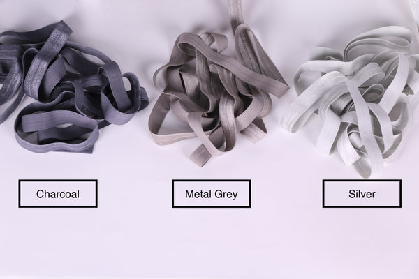 charcoal metal grey and silver fold over elastic