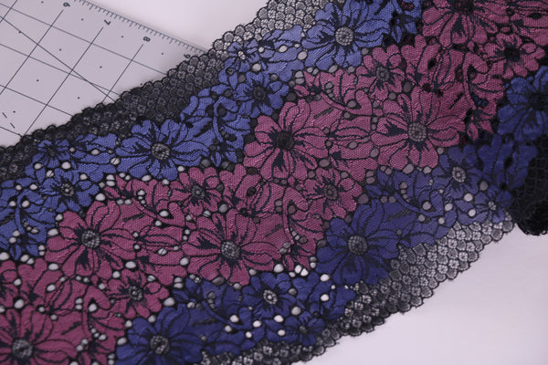 mauve and blue stretch lace. French stretch lace for lingerie bra making
