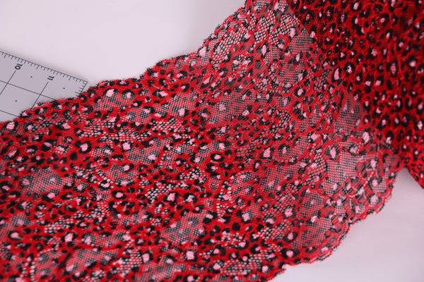 Animal print red, pink and black stretch lace