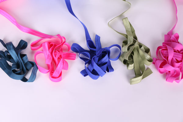 cobalt blue, military blue, garden rose, willow and garden rose fold over elastic