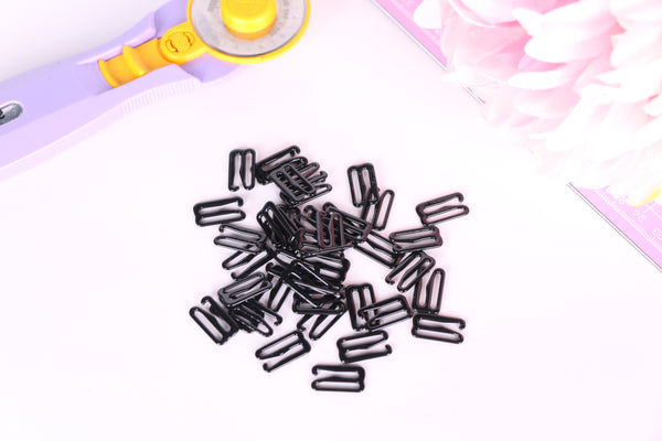 Ganchos negros 15mm para lencería, ropa de baño, prendas deportivas
