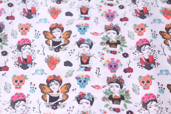 Tela algodón Frida Kahlo corazones mejicanos