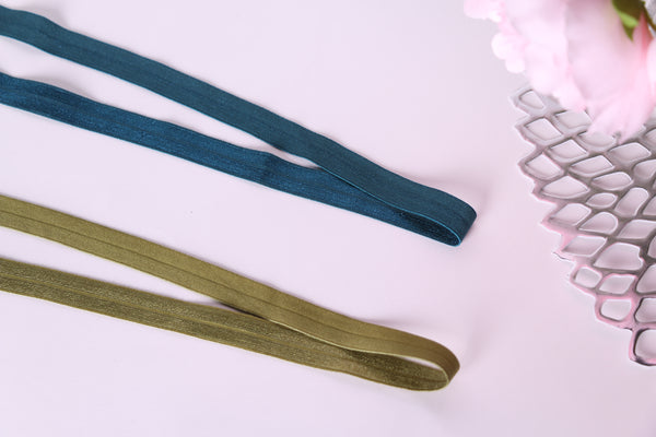 green tones fold over elastic 15mm. biés elástico FOE tonos verdes 15mm