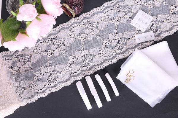 ivory and gold leaves lace bra making kit