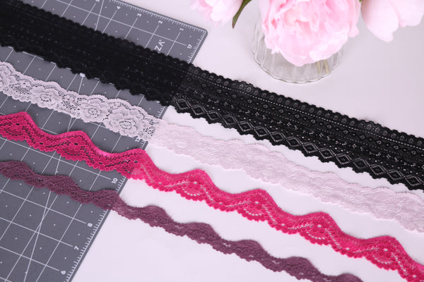 cintas encaje elástico lencería negro, rosa, lila