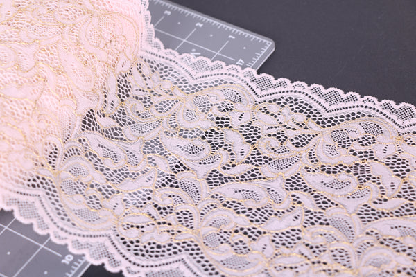 encaje elástico rosa palo y dorado para coser lencería sujetadores