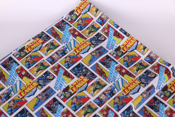 Tela Liga de la Justicia. Tela algodón Batman, Superman, Superhéroes.