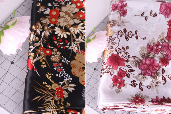 telas satén charmeuse florales para coser lencería