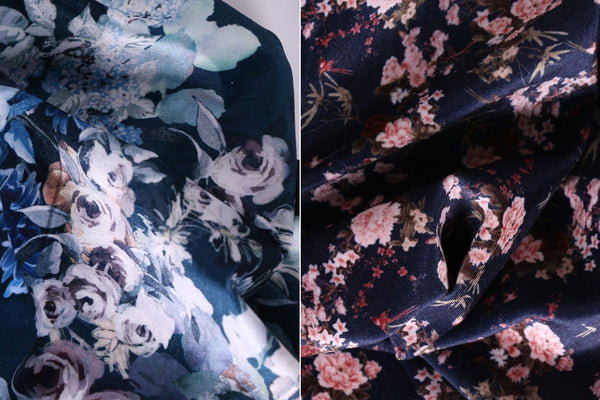 Telas de terciopelo floral.