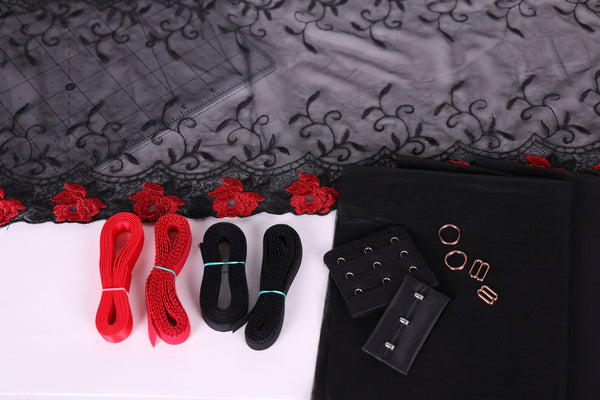 Bra Kit - Red Roses and Arches Embroidered Lace