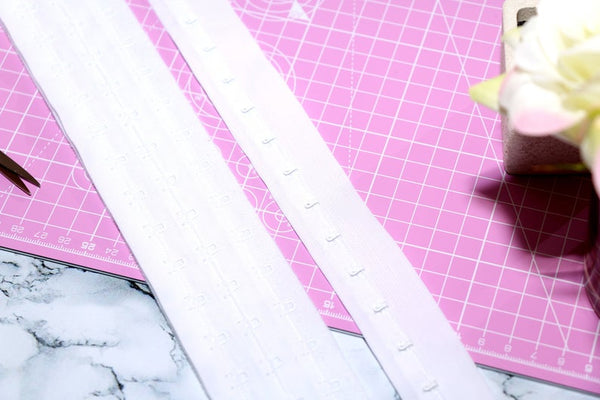 white hook and eye tape for bridal corsetry