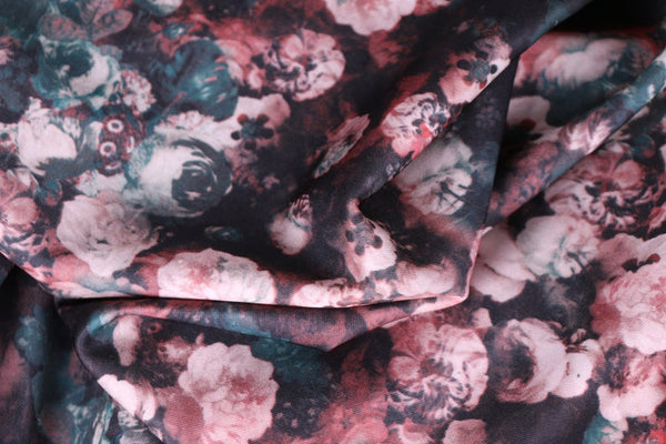 rose red floral scuba fabric