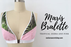Maris Bralette. Mi sujetador handmade con tela tropical cebra y rosa.
