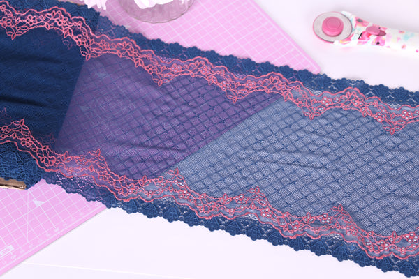 Rouge and Navy Floral Arch Stretch Lace