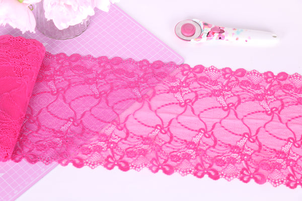 encaje elástico rosa con lazos y flores mini para coser lencería, coser sujetadores y coser braguitas