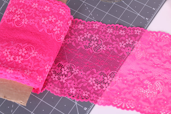 mini floral neon pink elastic lace for lingerie making, bra making, panties sewing