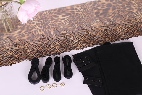 leopard animal print embroidered lace bra making kit