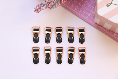 clips de liguero negros y oro rosa metalizados 12 mm portaligas