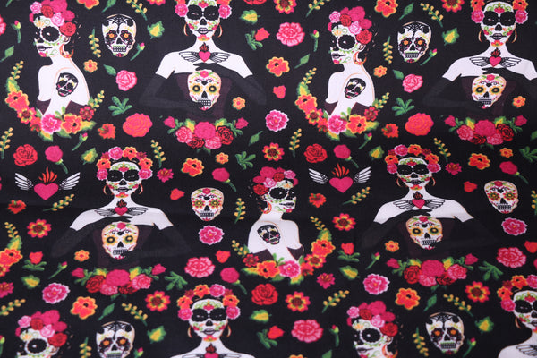 Catrina Frida Kahlo Fabric. Mexican Fabric