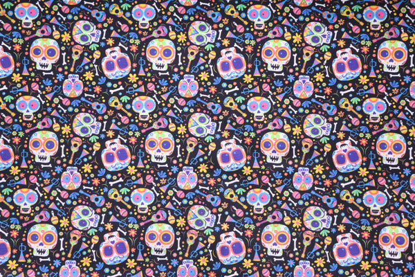 Mariachis skulls cotton fabric. Mexican cotton fabric.