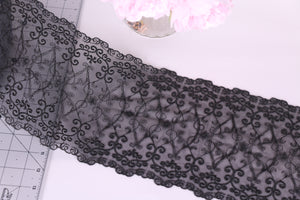 Silver and black floral embroidered lace