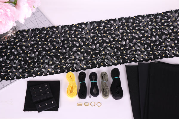 kit de costura encaje elástico mini flores amarillas y verdes