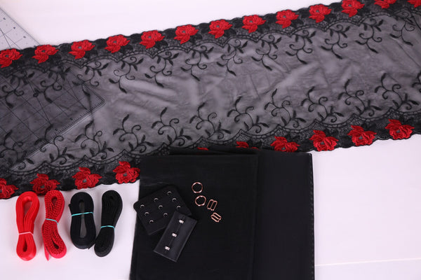 embroidered lace bra making kit, black beauty bra kit, orange lingerie kits, eclipse lingerie kits, adrian bra kit