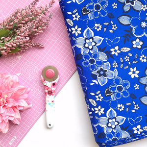 blue white swimwear floral lycra fabric