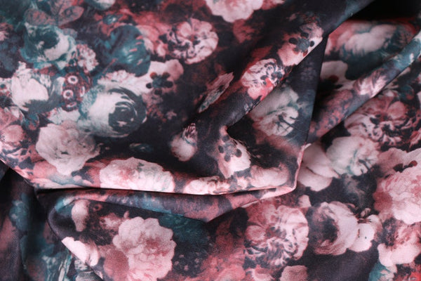 rose red floral scuba fabric