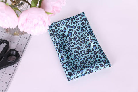 Blue leopard satin fabric for loungewear, lingerie, kimonos, bra making